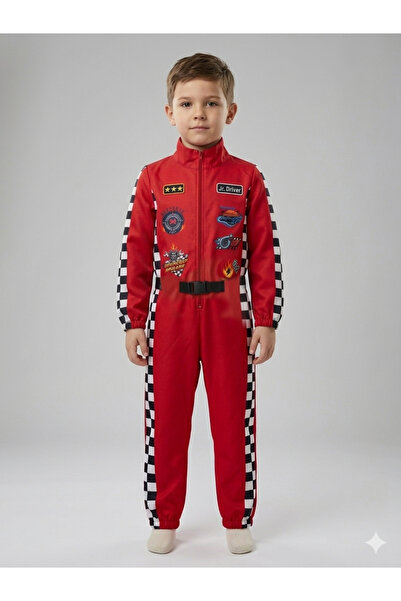 Razz Moda Unisex Kids F1 Racing Driver Car Racer Formula Racer Pilot Costume Red