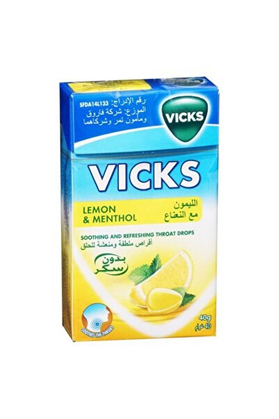 Vicks أقراص استحلاب للحلق بنكهة الليمون والنعناع خالية من السكر 40 جرام