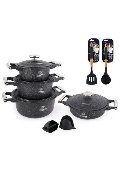 Lifesmile Life Smile 12-Piece Granite Cookware Set with Lids, Kitchen Tools &...