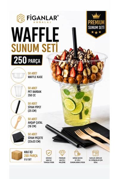 figanlar ambalaj Figanlar Waffle Sunum Seti 250 Parça 50 Kase 50 Bardak 50 Pi...