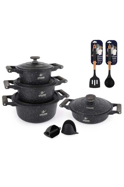 Lifesmile Life Smile 12-Piece Granite Cookware Set with Lids, Kitchen Tools &...