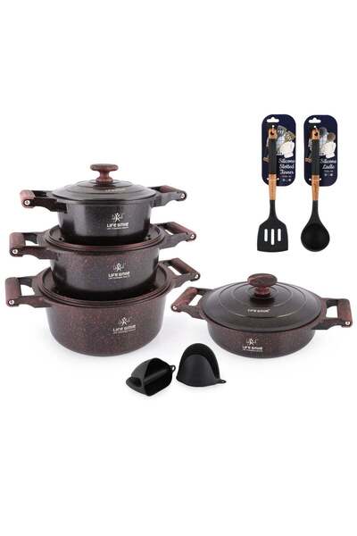 Lifesmile Life Smile 12-Piece Granite Nonstick Cookware Set with Lids, Kitche...