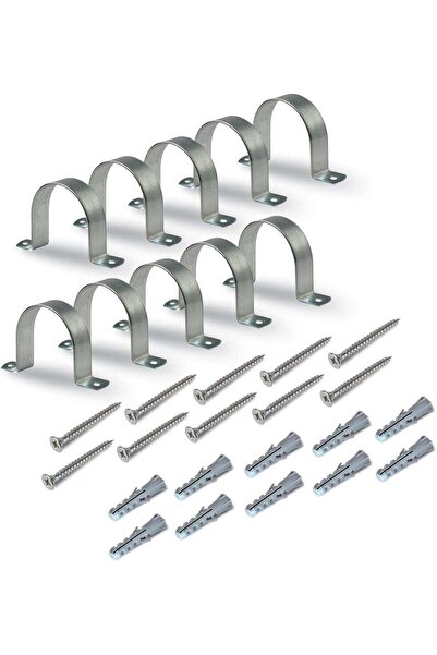 Duravel GI U-Clamp Pipe Brackets with Screws and Wall Anchors, Set of 10, Sil...