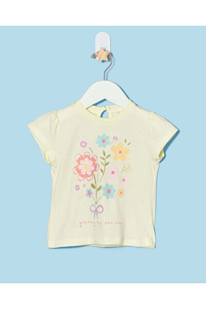 REDTAG Infant Girls Yellow Chest Print Jersey T-Shirt