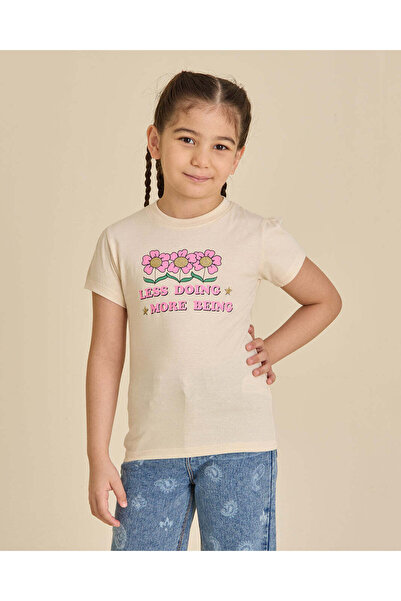 REDTAG Girls Beige Basic Cotton T-Shirt