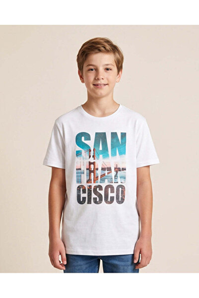 REDTAG Senior Boys White San Francisco Short Sleeve Graphic T-Shirt