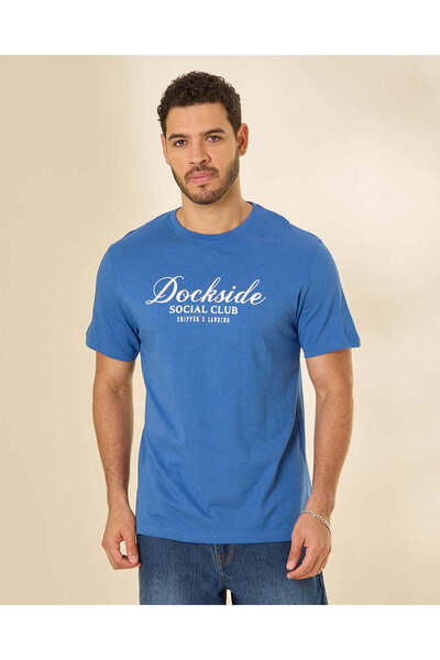 REDTAG Men Blue Printed Graphic T Shirt