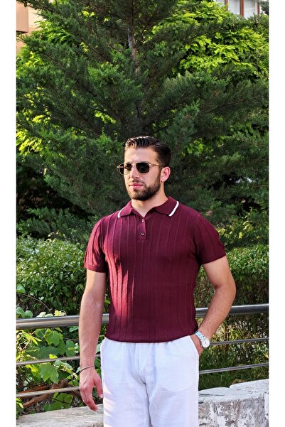 Premium Siyah Polo Yaka Fitilli Triko
