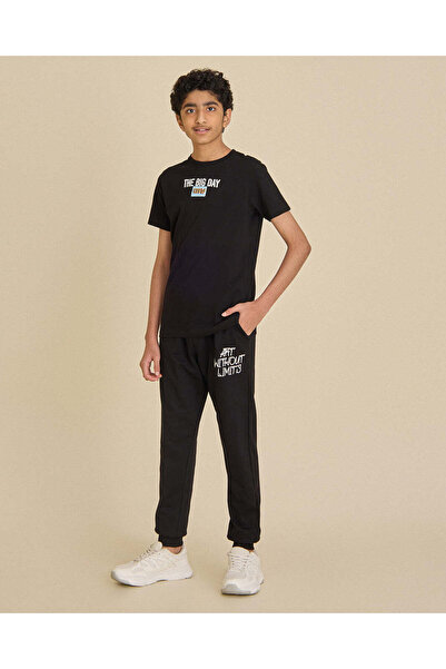 REDTAG Senior Boys Black T-Shirt And Long Pants Casual Set