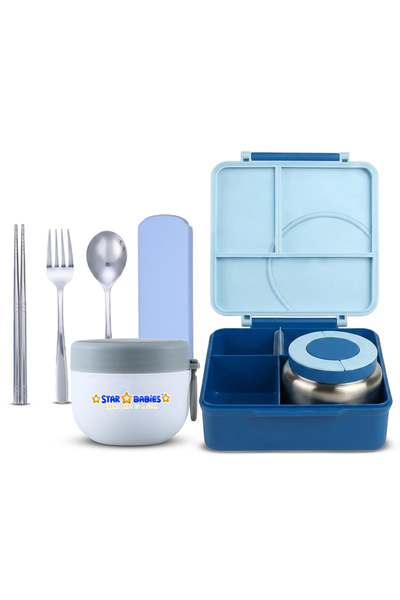 STAR BABiES -Multi-Compartment Lunch Box with Built-In Hot/Cold Flask, Reusab...