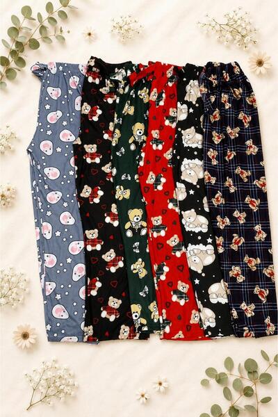 Pi Giyim 6-Piece Women's Suede Pajama Bottom Set Green Navy Blue Red Black Te...