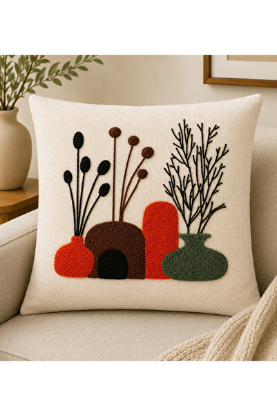 SEVMİŞ HOME Decorative Punch Throw Pillow Cover Linen Fabric with Hidden Zipp...