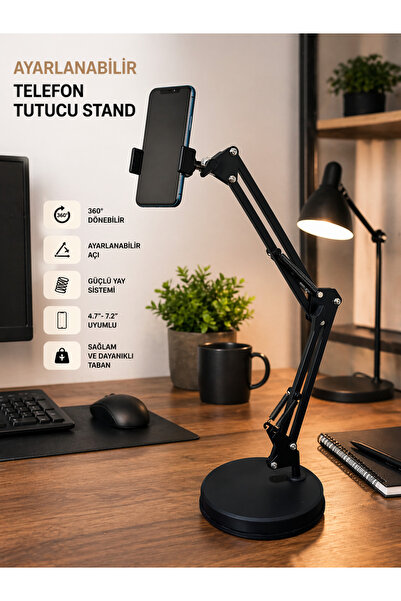 DURUBO Masa Üstü Telefon Standı 360' Dönebilen Başlık Esnek Kol Universal Kat...