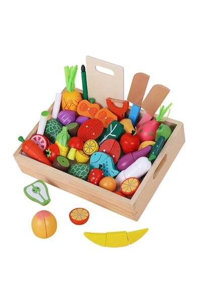 Toyska Ladă Jumbo cu fructe și legume din lemn pentru tăiere magnetică, 30 de...