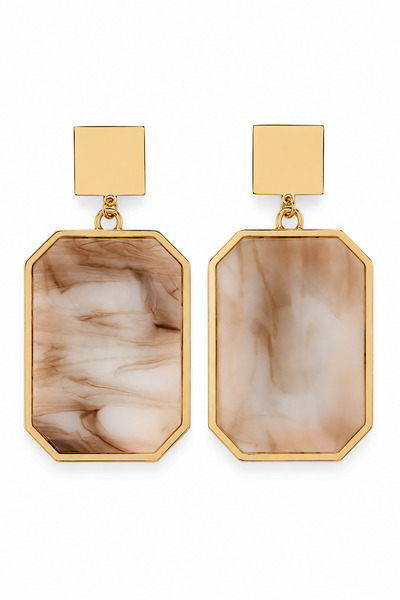 FIERA JEWELRY Marble Patterned Geometric Gold Color Dangle Earrings for Women...