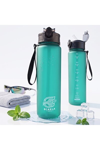 OEM Water bottle, 750 ml, With straw and lock, 25 x 6.8 cm, PP/Silicone, Turq...
