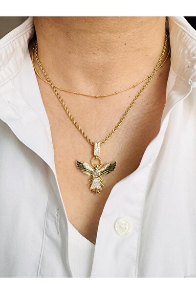 DEVİ fashion Steel Phoenix 2-Piece Combination Chain Necklace 45 cm