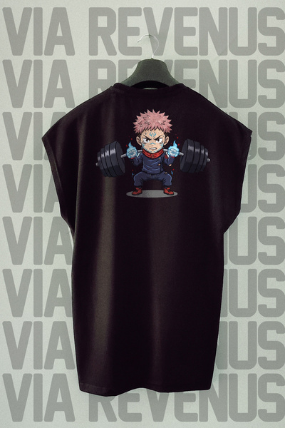 Vordevia Jujutsu Kaisen Gym Back Printed Zero Sleeve Crew Neck Sports Tshirt