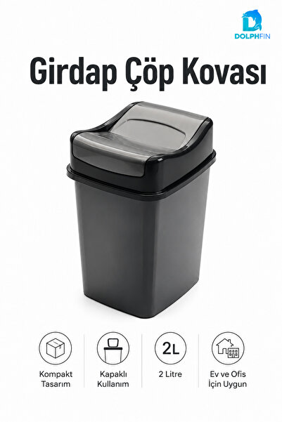 DolphFin Trash Can - Black - 2 L