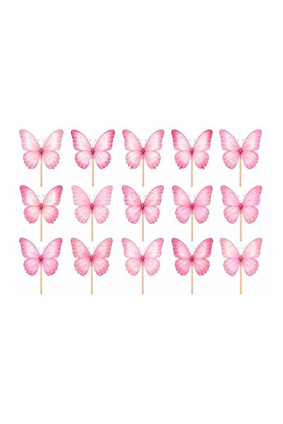 DecoParty Set de decor pentru tort – Tematică cu fluturi roz, 15 piese, Carto...