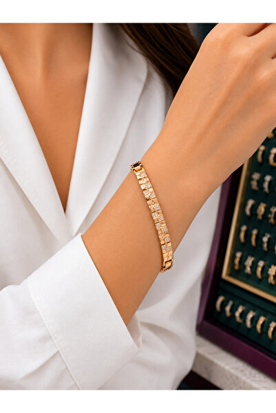 AMOOR MİLANO Kadın Xuping Rose Gold Kristal Taşlı Kare Desenli Bileklik