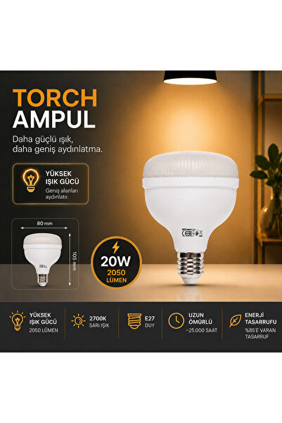 repplam 20W Torch Ampul Sarı Işık 2050 Lümen Yüksek Işık Büyük Ampul