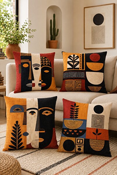EVPANYA Abstract Masks Patterned 4-Piece Throw Pillow Cover Set
