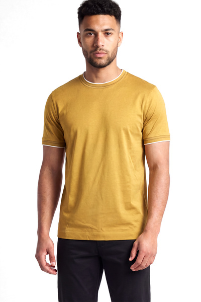 BOSS Men's Slim Fit Round Neck Cotton Short Sleeve Yellow T-Shirt