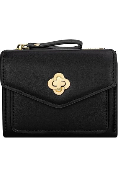 Arabest Women's Black PU Leather Tri-fold Wallet,RFID Protected,8-Pocket,7-Se...
