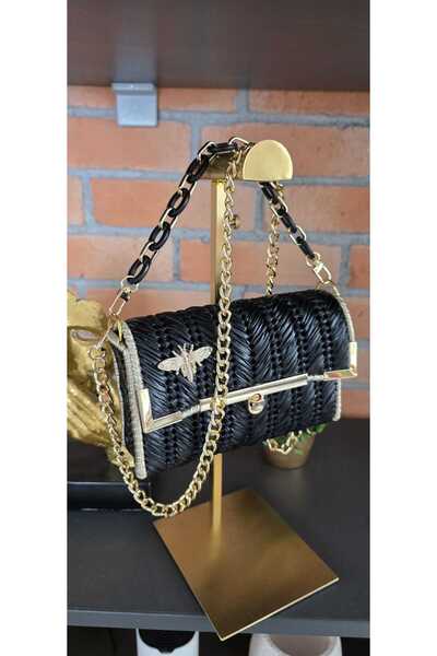 OEM Black Handmade Bag with Gold Accessories