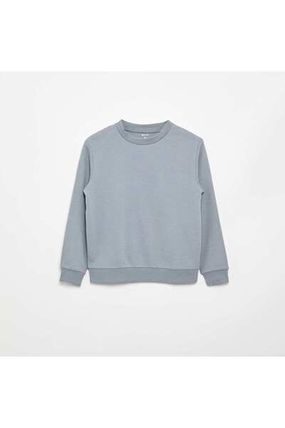 KIABI Plain French terry sweatshirt with round neck BLUE