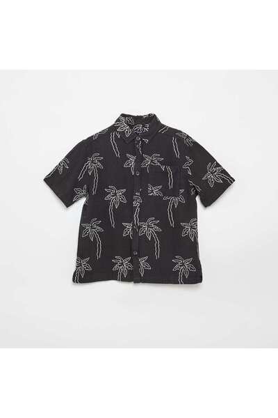 KIABI Short-sleeved cotton gauze shirt BLACK