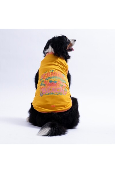 Pawstar Yellow Crabby Beach Large Dog T-Shirt - Dog Apparel (15 Kg-45 kg)