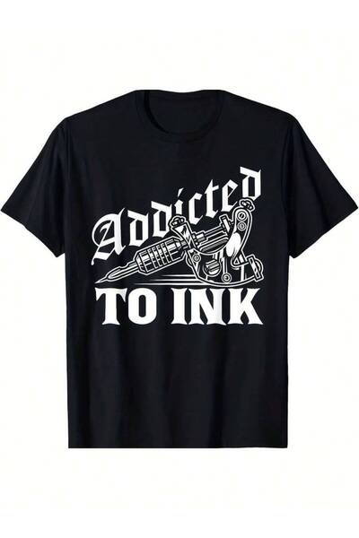 4Car Men'S Addicted To Ink Artist Graphic T-Shirt Black With White Machine De...