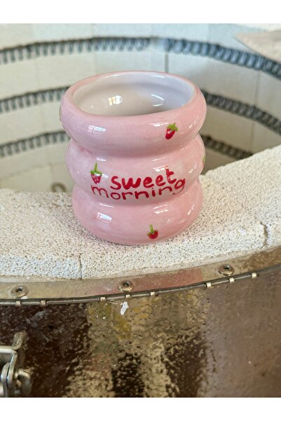 Kikis Ceramic El Yapımı Sweet Morning Seramik Kahve Bardağı | Çilek Desenli B...