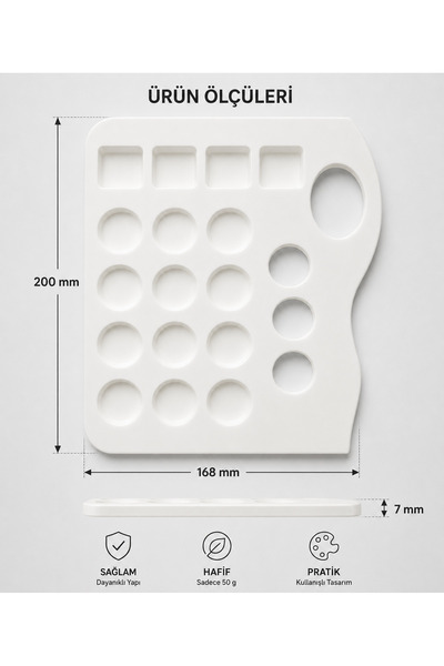 GroundSun Ergonomik Boyama Paleti - 12 Boya Hazneli Karıştırma Paleti - Akril...