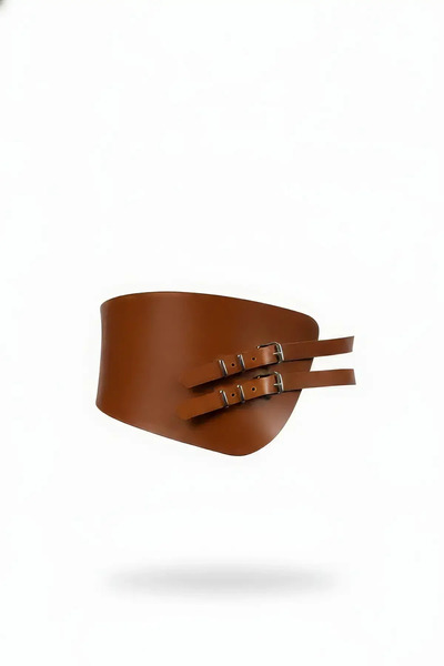 Angels Passion Tan Wide Corset Belt with Double Buckle Waist Accessory