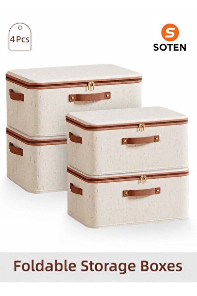 SOFTEN SOTEN 4 Pcs Storage Boxes Clothes Organizer with Lids, Foldable Storag...