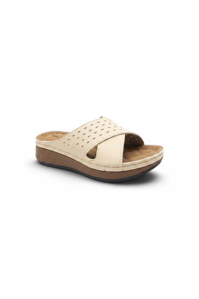 Akım Glazed Detailed Padded Sole Summer Women's Slippers - Cross-Strapped Anatomical Slippers + Socks Gift