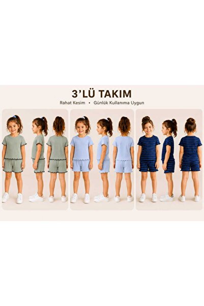 CINARIUM Girls' Summer T-Shirt Shorts 6-Piece Sports Casual 3-Piece Set