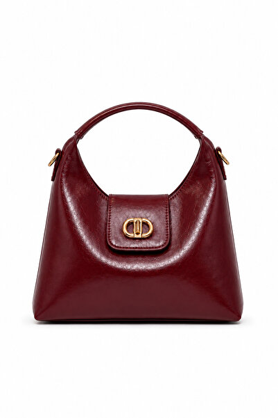 Miesse Women's Patent Leather Look Lockable Hand and Shoulder Bag - Burgundy