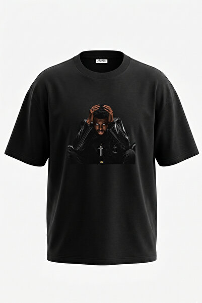Anetos The Weeknd_66 Μαύρο μπλουζάκι με στάμπα σε σχέδιο Oversize
