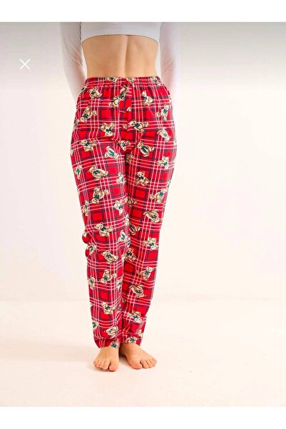 Ekose Ayıcık Desenli Pamuklu Pijama Altı
