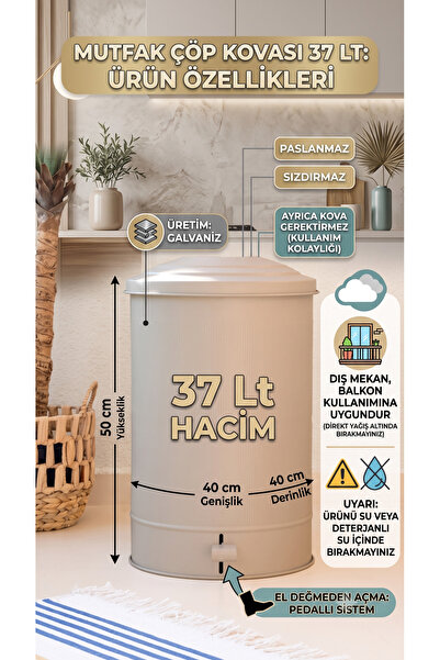 The Mia Galvanized Pedal Kitchen Trash Can 37 Lt Rustproof and Leakproof