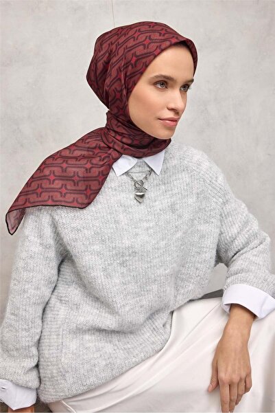 Silk Home وشاح ناعم من القطن والبوليستر بنمط هندسي أحمر نابض بالحياة 90x90