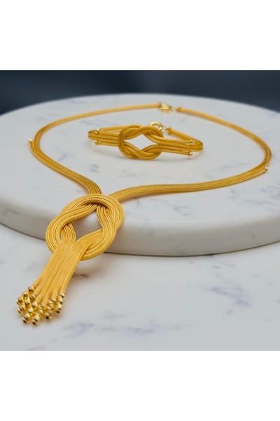 Adel Gold 14 Ayar Altın İtalyan Hasır Motif Gerdanlık Ve Bileklik Seti 22.22 Gr