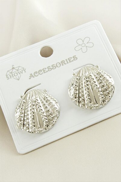 ZERO LAND Ilkestor Oyster Metal Earrings - (05420) Silver Color