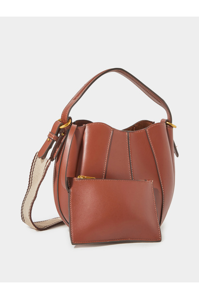 Styli Brown Faux Leather Bucket Bag With Pouch