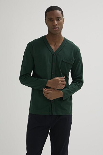 KLY Men's Green V-Neck Buttoned Front Pajama Set C7T6N29