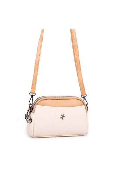 Nas Bag Kadın Mini Şık Çapraz Çanta Krem Camel Gofraj